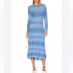 Vince Space Dye Blue Stripe Sweater Midi Dress | L
